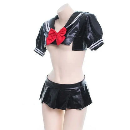 Leather Balck Bow School Uniform Lingerie EG14775 - Egirldoll