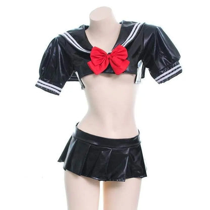 Leather Balck Bow School Uniform Lingerie EG14775 - Egirldoll