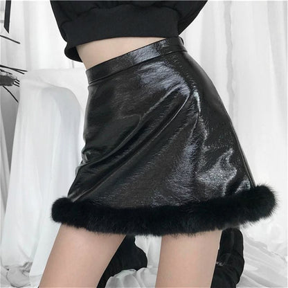 Leather Plush A-line Short Skirt EE0659 - Egirldoll