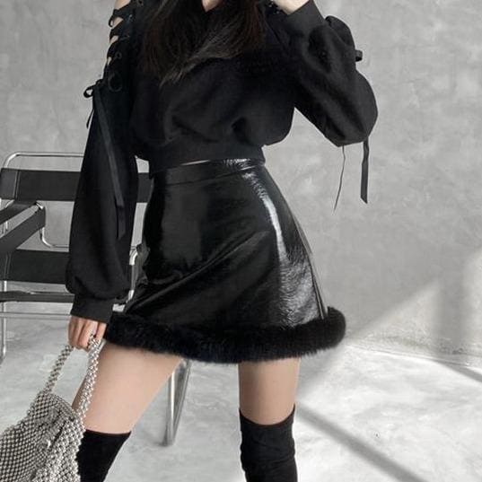 Leather Plush A-line Short Skirt EE0659 - Egirldoll