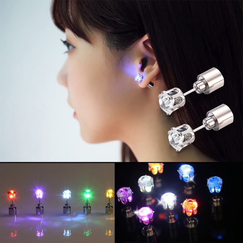 Light Up LED Bling Ear Stud Earrings Flash Zircon Ear Earrings Accessories for Party Christmas Earrings - Egirldoll