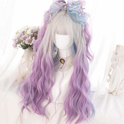 Lolita Cute Platinum Blue Purple Gradient Curly Wig SS1661 - Egirldoll