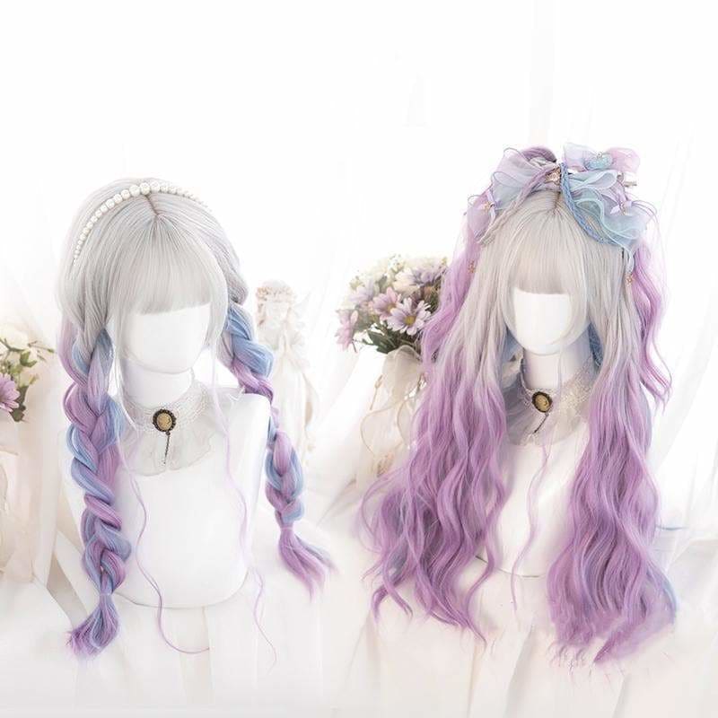 Lolita Cute Platinum Blue Purple Gradient Curly Wig SS1661 - Egirldoll