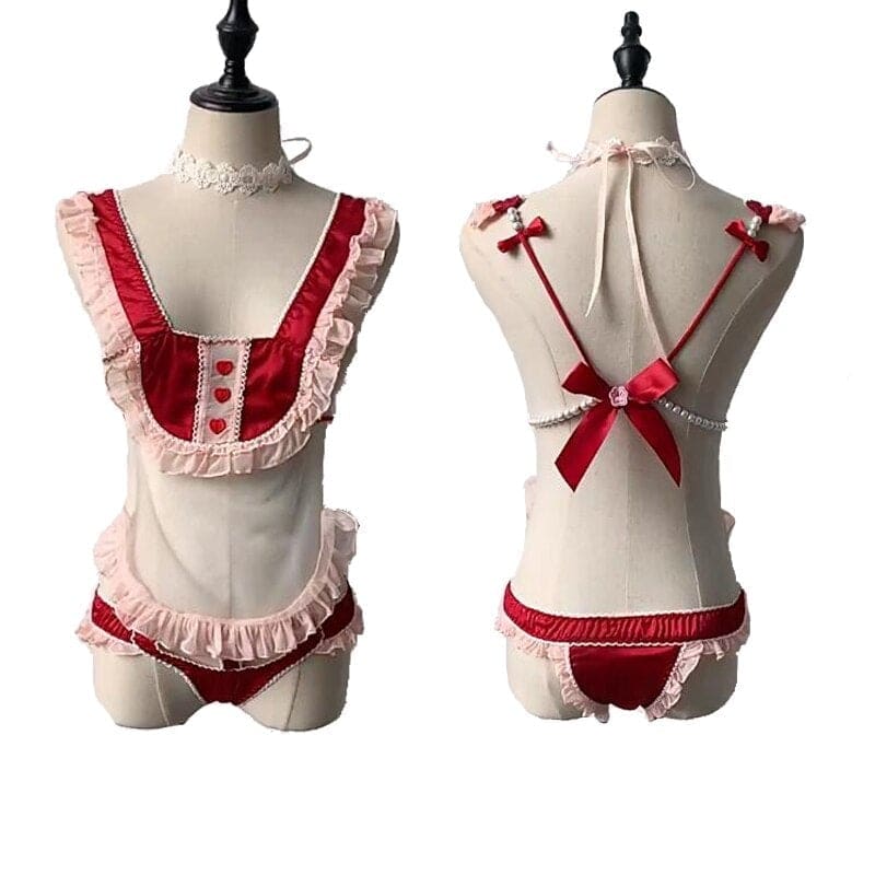 Lolita Lace Maid Red Heart Cute Apron Lingerie Set BE330 - Egirldoll
