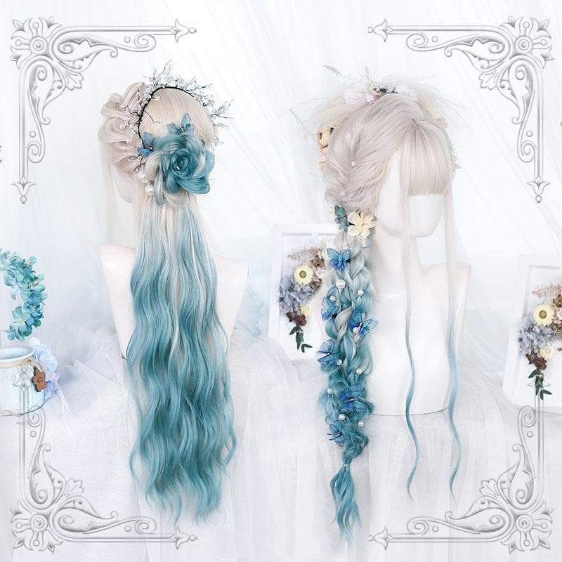 Lolita White Silver Gradiente Blue Long Curly Wig EG16494 - Egirldoll