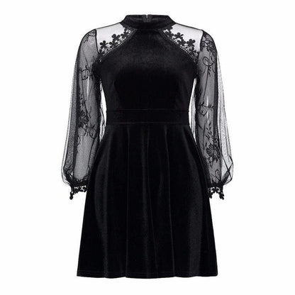 Long Sleeves Lace Velvet Dress EG378 - Egirldoll