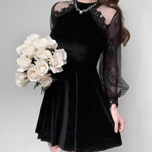 Long Sleeves Lace Velvet Dress EG378 - Egirldoll