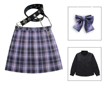 Long/Short Sleeve High Waist Plaid Pleated Skirts JK School Uniform SS0810 - Egirldoll