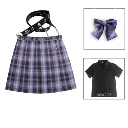 Long/Short Sleeve High Waist Plaid Pleated Skirts JK School Uniform SS0810 - Egirldoll