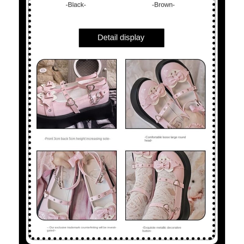 Lovely Bows And Hearts Kawaii Lolita Shoes ON269 - Egirldoll