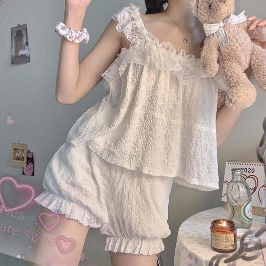 Lovely Comfy White Two Piece Set Homewear Pajamas SP16216 - Egirldoll