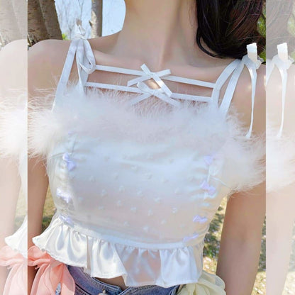 Lovely Cute Fluffy Bow Suspender Crop Top SS1897 - Egirldoll