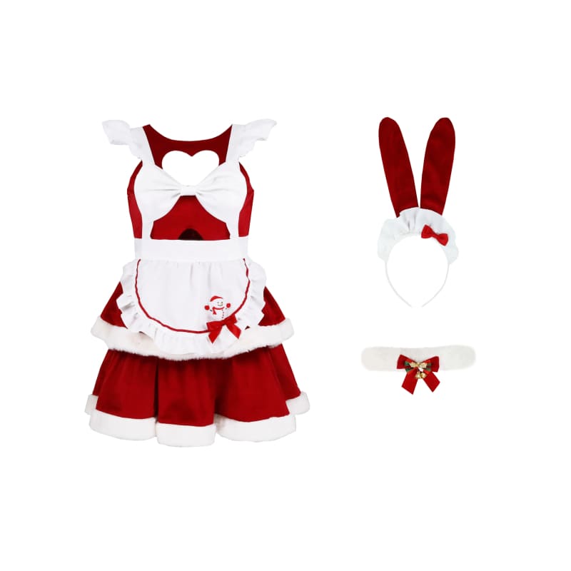 Lovely Hollow heart Bunny Christmas Maid Dress PE119 - Egirldoll