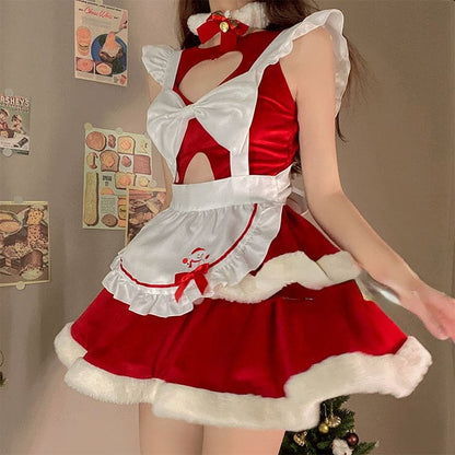 Lovely Hollow heart Bunny Christmas Maid Dress PE119 - Egirldoll