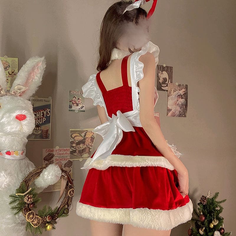 Lovely Hollow heart Bunny Christmas Maid Dress PE119 - Egirldoll