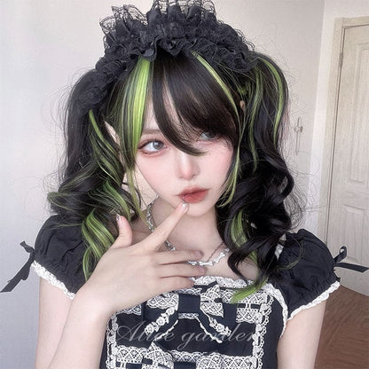 Lovely Kawaii eGirl Monster Style Green Black Curly Wig ON139 - Egirldoll