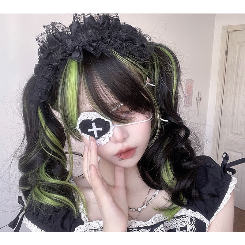 Lovely Kawaii eGirl Monster Style Green Black Curly Wig ON139 - Egirldoll
