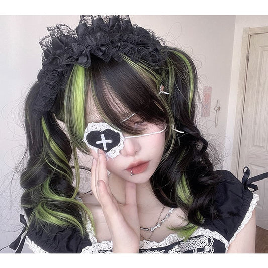 Lovely Kawaii eGirl Monster Style Green Black Curly Wig ON139 - Egirldoll