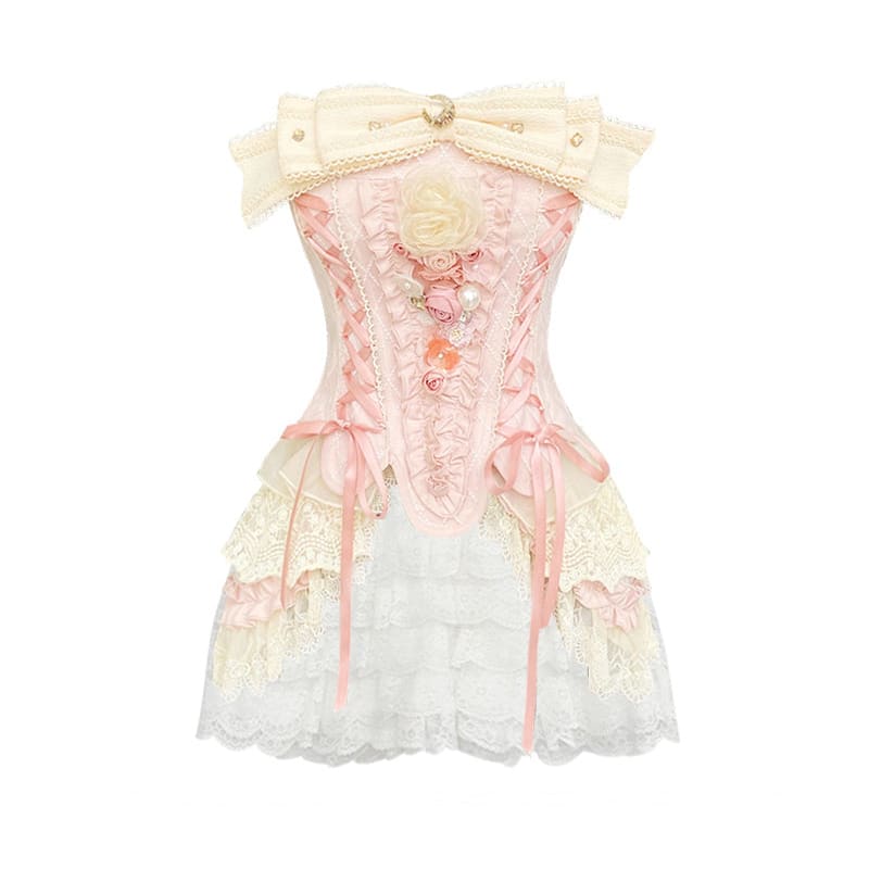 Lovely Kawaii Princess Style Peach Lace Up Moon Corset Dress EG600 - Egirldoll