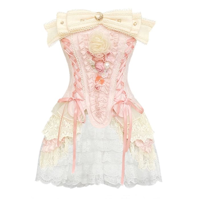 Lovely Kawaii Princess Style Peach Lace Up Moon Corset Dress EG600 - Egirldoll