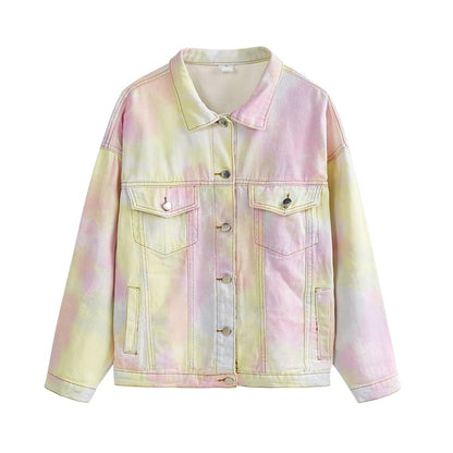 Lovely Kawaii Tie Dye Gradiente Pastel Rainbow Denim Jacket SS1943 - Egirldoll