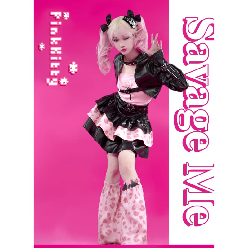 Lovely Stylish Black Pink Animal Print Outift ON606 - set