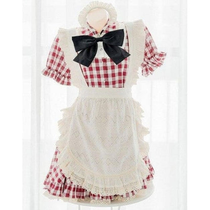 Lovely Sweet Maid Outfit Red White Grid Dress BE335 - Egirldoll