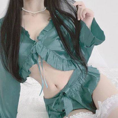 Luxury Sexy Ruffles Silky Pajamas Sleepwear EG0599 - Egirldoll