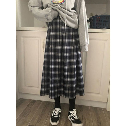 M-6XL Plus Size Plaid Mid-Calf A-LINE High Waist Skirt EG16962 - Egirldoll