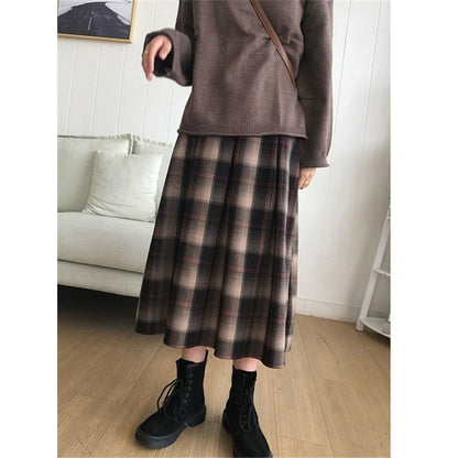 M-6XL Plus Size Plaid Mid-Calf A-LINE High Waist Skirt EG16962 - Egirldoll