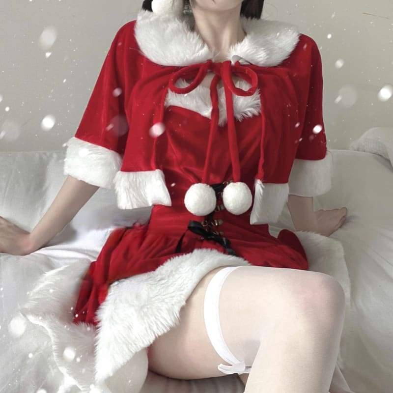 M-XL Kawaii Red Christmas Santa Dress and Cape EG16883 - Egirldoll