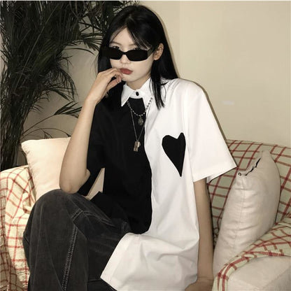 Monochrome Love Heart White Black Long Shirt EE0867 - Egirldoll