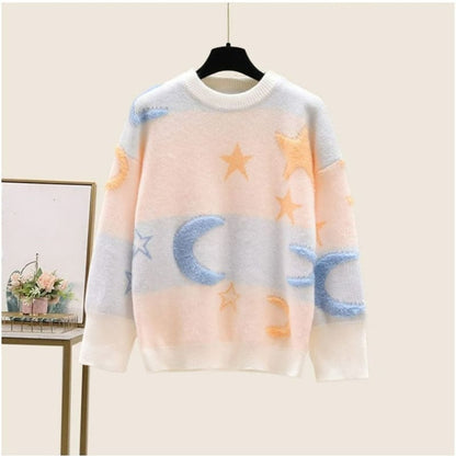 Moon and Stars Kawaii Pastel Sweater Tulle Skirt Two Pieces Set ON233 - Egirldoll