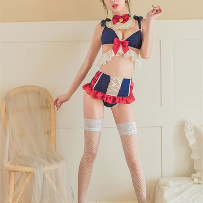 Navy Sweet Falbala Bow Tail Lingerie Set EG14230 - Egirldoll