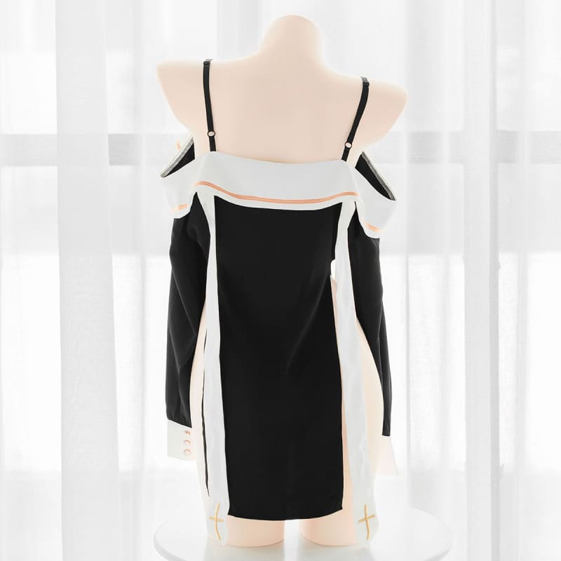 Nun Style Sailor Suspenders Cross Long Sleeves Lingerie Dress EE0957 - Egirldoll