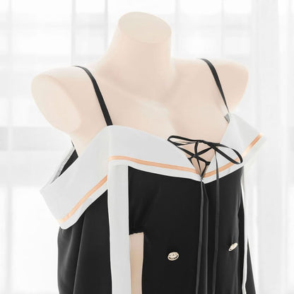 Nun Style Sailor Suspenders Cross Long Sleeves Lingerie Dress EE0957 - Egirldoll