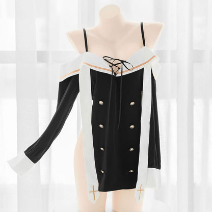 Nun Style Sailor Suspenders Cross Long Sleeves Lingerie Dress EE0957 - Egirldoll