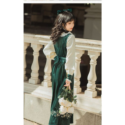 Palace Style Elegant Retro Cute Ruffled Stand-up Collar Green Dress BE439 - Egirldoll