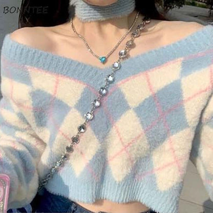 Pastel Blue Y2K Hot Pink Sweater ME08 - Egirldoll