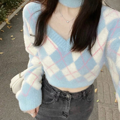 Pastel Blue Y2K Hot Pink Sweater ME08 - Egirldoll