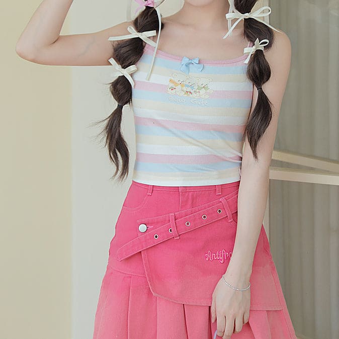 Pastel Rainbow Spaguetty Straps Bears Top ON630 - tank top