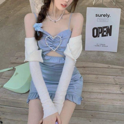 Perfect Summer Sweet Fashion Blue Sleeveles Ruffles Mini Dress EG17083 - Egirldoll