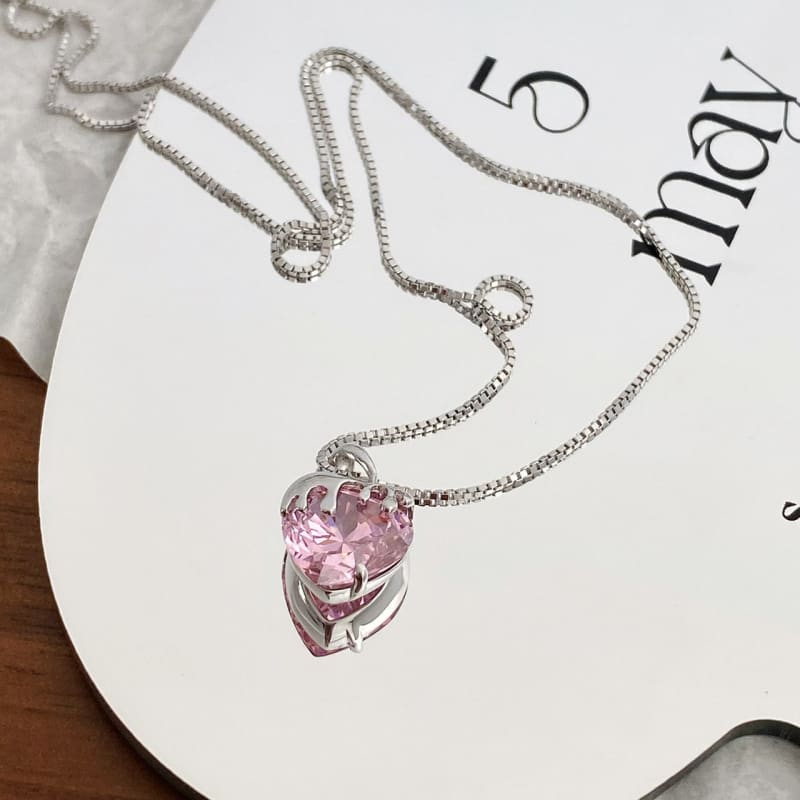 Pink Crystal Heart Necklace - Egirldoll