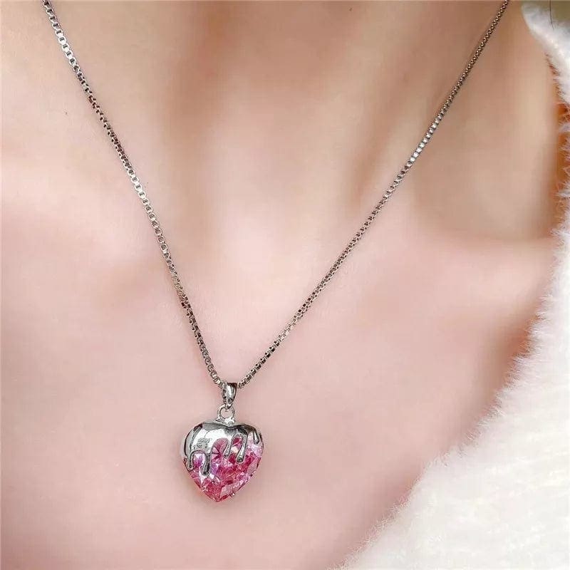 Pink Crystal Heart Necklace - Egirldoll