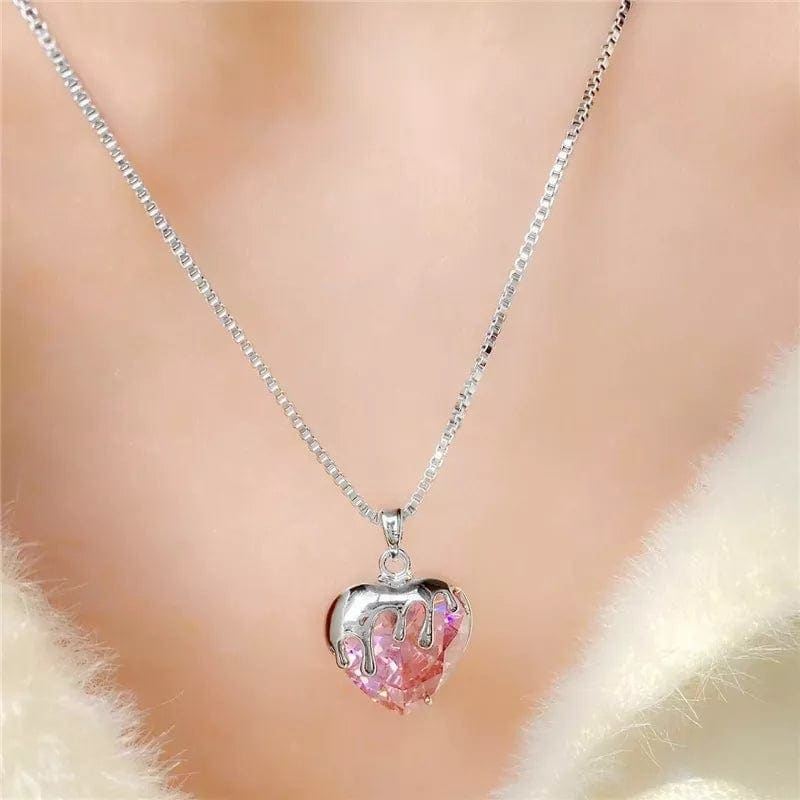 Pink Crystal Heart Necklace - Egirldoll