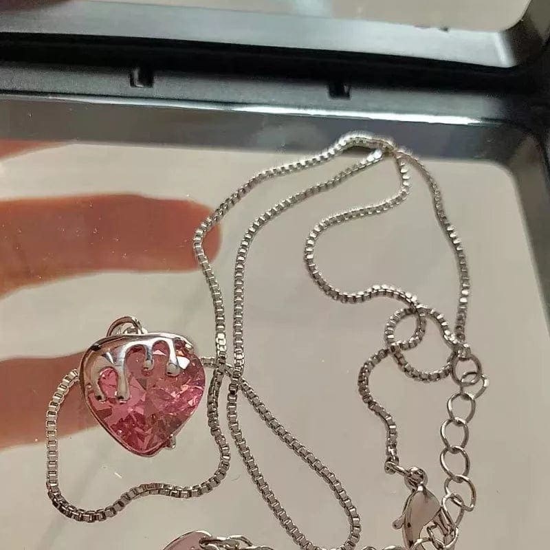 Pink Crystal Heart Necklace - Egirldoll