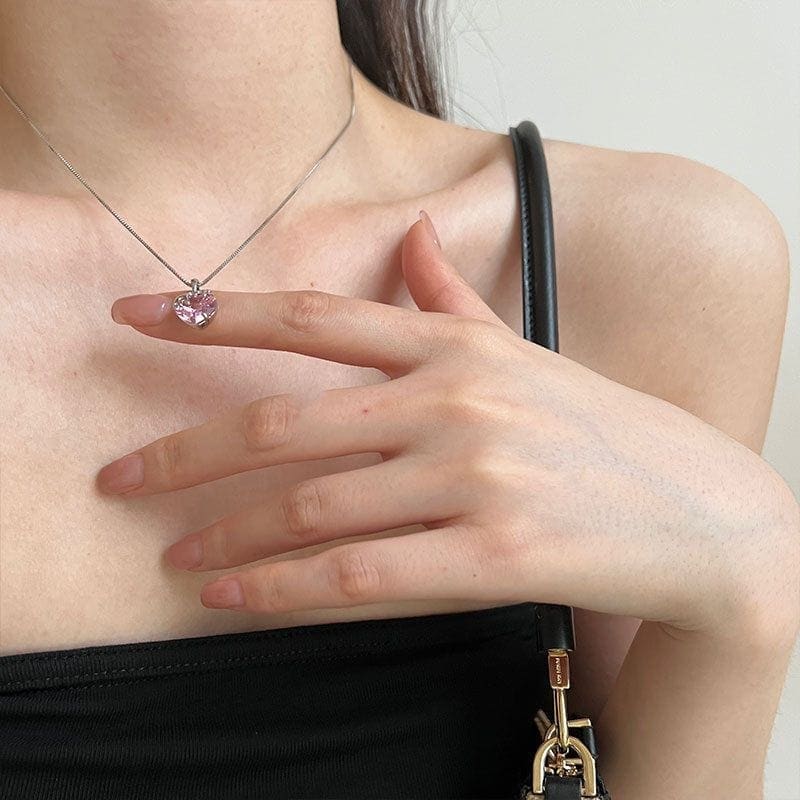 Pink Crystal Heart Necklace - Egirldoll