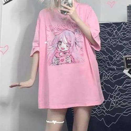 Pink Cute Girl Print Short Sleeve T-shirt SP16008 - Egirldoll