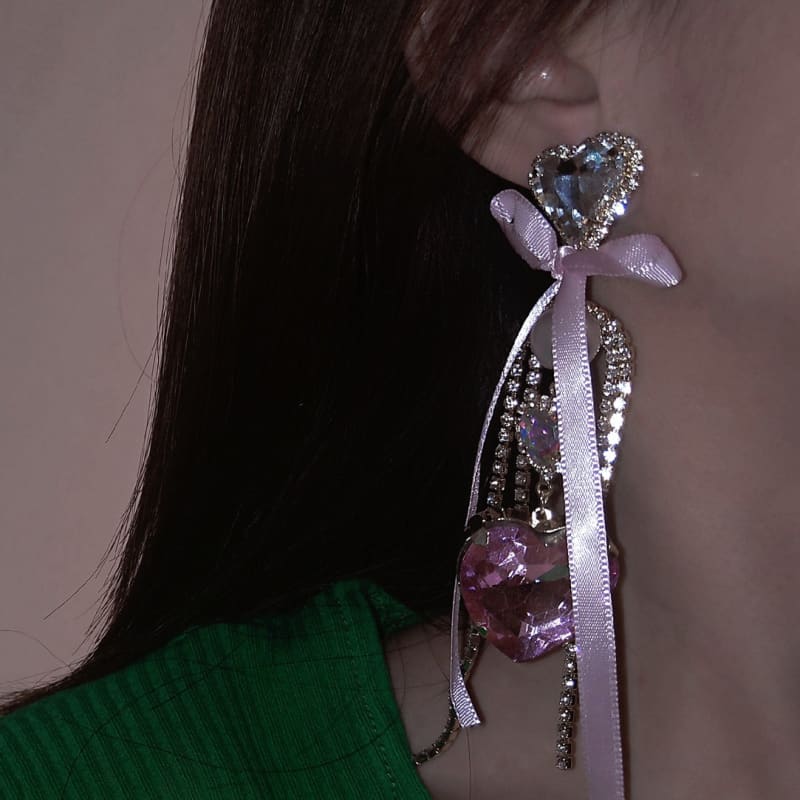 Pink Heart Shaped Bow Earrings ON472 - earrings