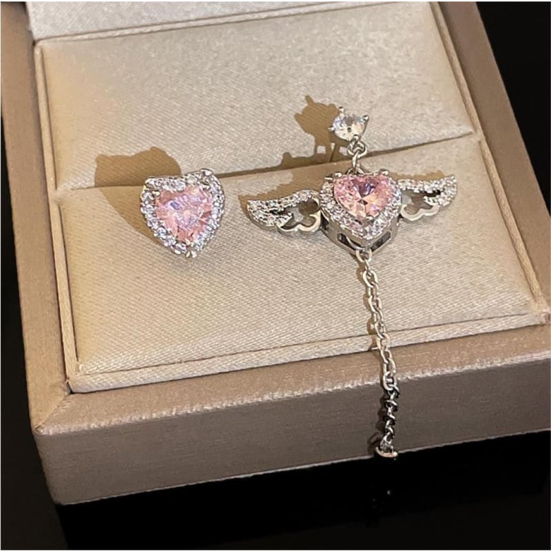 Pink Heart Wings Earrings - Egirldoll